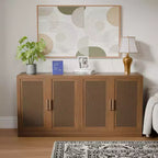 Credenza con ante in rattan a 3 scomparti, armadietto contenitore con ripiani regolabili - 93Lx31H
