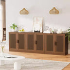 3-Set Rattan Door Sideboard Buffet Storage Cabinets with Adjustable Shelves - 93Lx31H