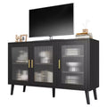 Storage Cabinet with 3 Long Rainbow Glass Doors, Large Capacity Particleboard Sideboard, Modern for Kitchen, Dining, or Living Room Black