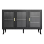 Mobile credenza con 3 ante lunghe in vetro effetto arcobaleno, credenza in truciolato di grande capacità, moderna per cucina, sala da pranzo o soggiorno, colore nero