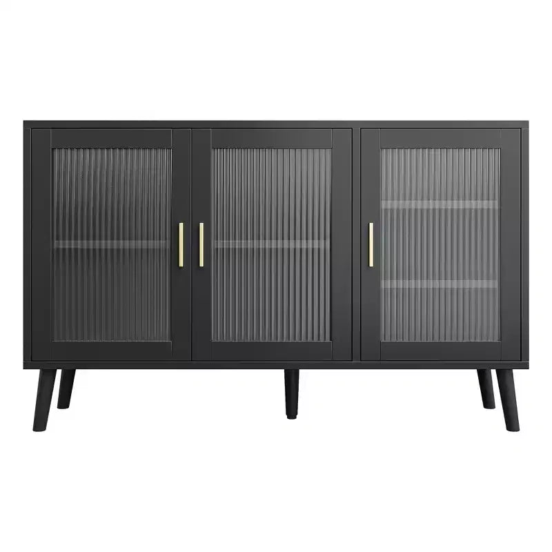 Mobile credenza con 3 ante lunghe in vetro effetto arcobaleno, credenza in truciolato di grande capacità, moderna per cucina, sala da pranzo o soggiorno, colore nero