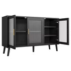 Mobile credenza con 3 ante lunghe in vetro effetto arcobaleno, credenza in truciolato di grande capacità, moderna per cucina, sala da pranzo o soggiorno, colore nero