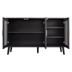 Mobile credenza con 3 ante lunghe in vetro effetto arcobaleno, credenza in truciolato di grande capacità, moderna per cucina, sala da pranzo o soggiorno, colore nero