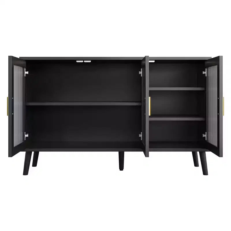 Mobile credenza con 3 ante lunghe in vetro effetto arcobaleno, credenza in truciolato di grande capacità, moderna per cucina, sala da pranzo o soggiorno, colore nero