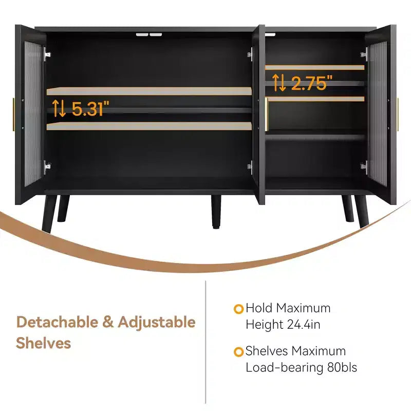 Mobile credenza con 3 ante lunghe in vetro effetto arcobaleno, credenza in truciolato di grande capacità, moderna per cucina, sala da pranzo o soggiorno, colore nero