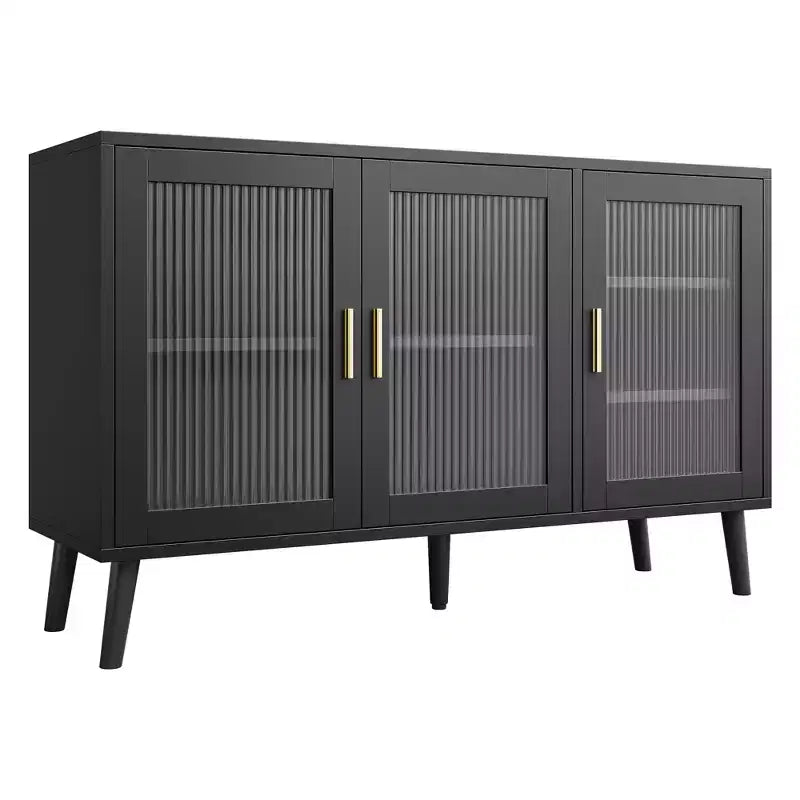 Mobile credenza con 3 ante lunghe in vetro effetto arcobaleno, credenza in truciolato di grande capacità, moderna per cucina, sala da pranzo o soggiorno, colore nero