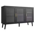 Mobile credenza con 3 ante lunghe in vetro effetto arcobaleno, credenza in truciolato di grande capacità, moderna per cucina, sala da pranzo o soggiorno, colore nero