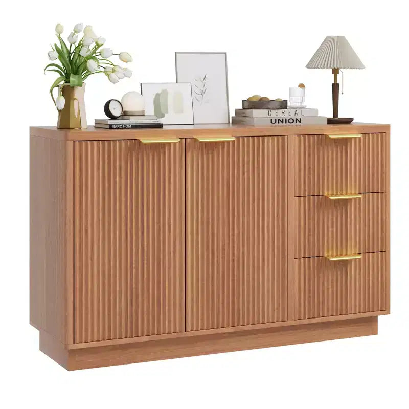 Madia moderna da 120 cm con contenitore, mobiletto compatto da cucina in legno con 3 cassetti e ripiano, tavolo buffet per sala da pranzo e soggiorno