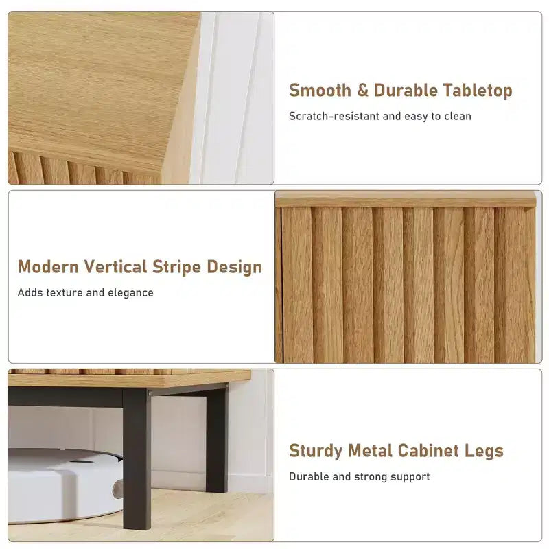 Mobile credenza a buffet da 60 pollici con contenitore, grande mobile contenitore in legno con ante scanalate e ripiano regolabile, moderno mobiletto da caffè indipendente