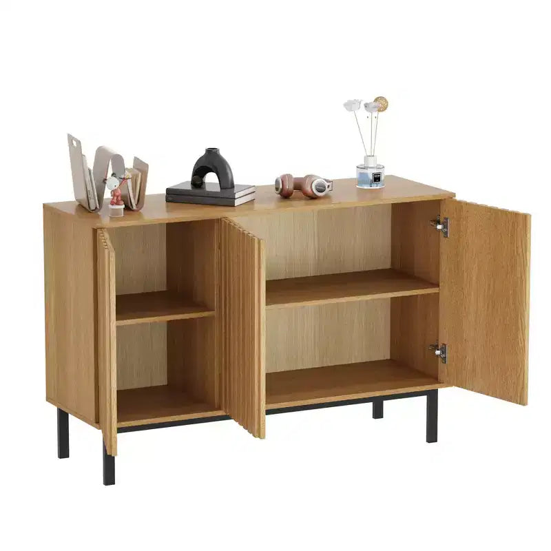 Mobile credenza a buffet da 60 pollici con contenitore, grande mobile contenitore in legno con ante scanalate e ripiano regolabile, moderno mobiletto da caffè indipendente
