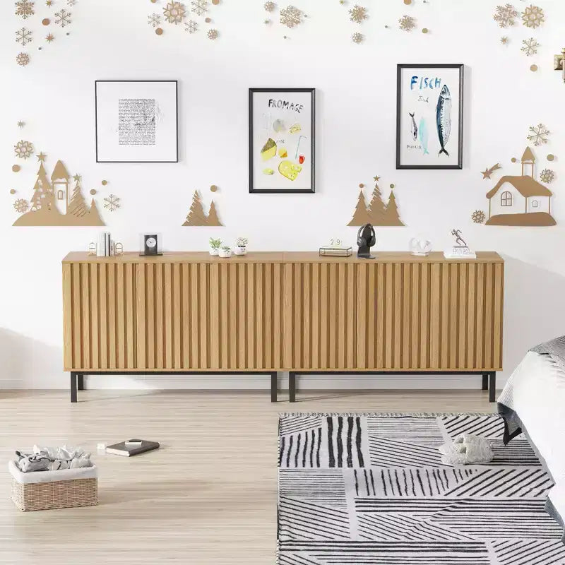Mobile credenza a buffet da 60 pollici con contenitore, grande mobile contenitore in legno con ante scanalate e ripiano regolabile, moderno mobiletto da caffè indipendente