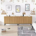 Mobile credenza a buffet da 60 pollici con contenitore, grande mobile contenitore in legno con ante scanalate e ripiano regolabile, moderno mobiletto da caffè indipendente