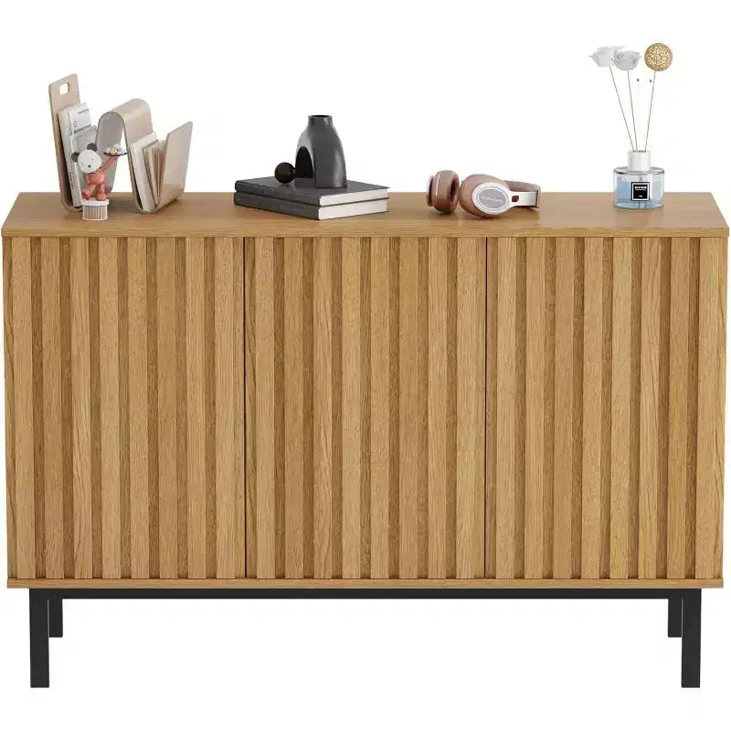 Mobile credenza a buffet da 60 pollici con contenitore, grande mobile contenitore in legno con ante scanalate e ripiano regolabile, moderno mobiletto da caffè indipendente
