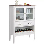 Costway 2-Door Liquor Coffee Bar Cabinet Freestanding Buffet Sideboard Rack Drawers