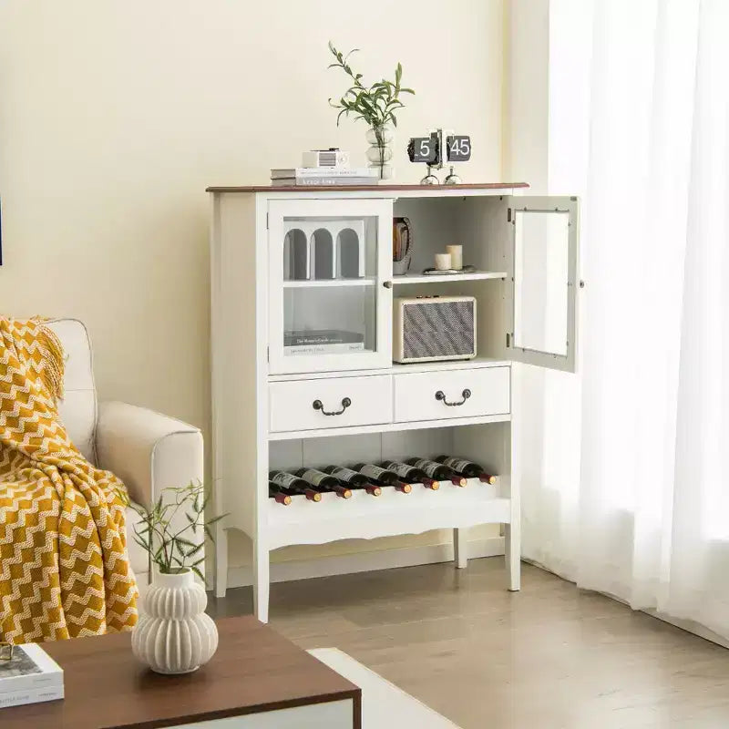 Costway Credenza con 2 Ante per Liquori e Caffè, Buffet Autoportante, Cassetti
