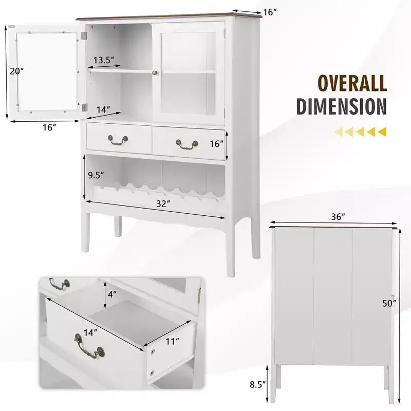 Costway Credenza con 2 Ante per Liquori e Caffè, Buffet Autoportante, Cassetti