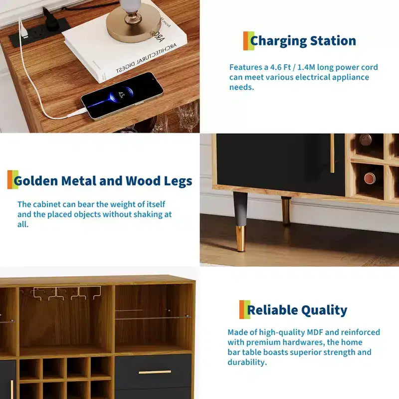 Mobiletto da caffè per agriturismo da 47 pollici, mobile bar indipendente con portabottiglie, credenza in legno, mobiletto moderno per liquori