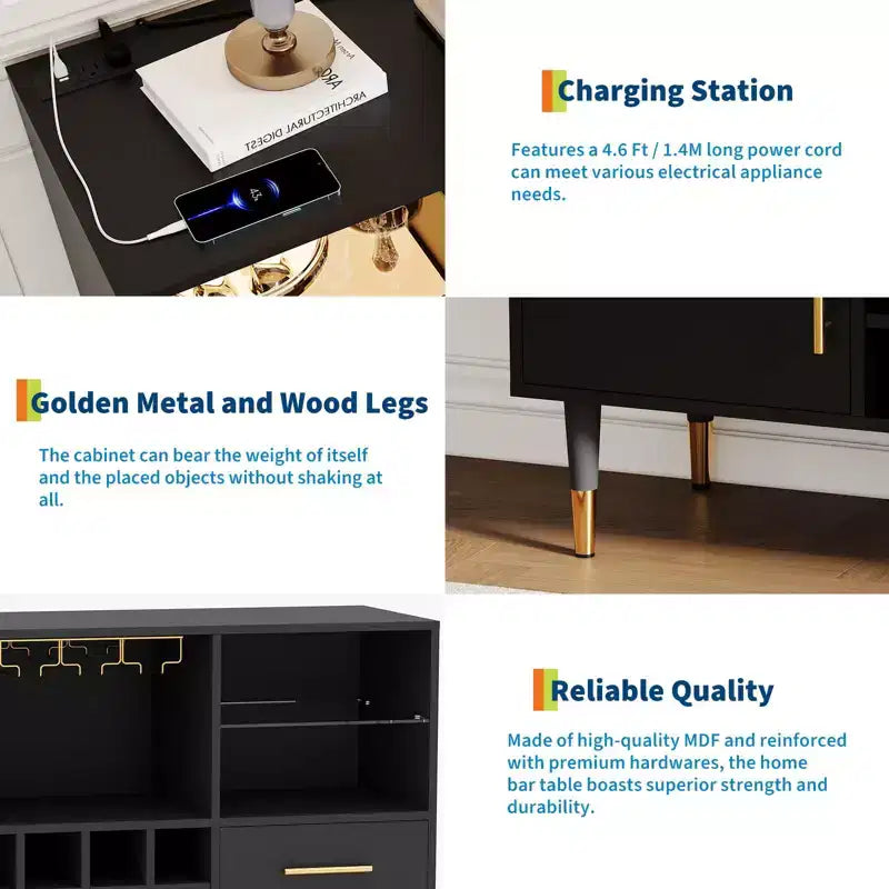 Mobiletto da caffè per agriturismo da 47 pollici, mobile bar indipendente con portabottiglie, credenza in legno, mobiletto moderno per liquori