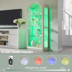 Vetrina in vetro ad arco da 72 pollici, Vetrina a 4 ripiani con luci LED a 20 colori, Scaffale espositivo moderno per soggiorno