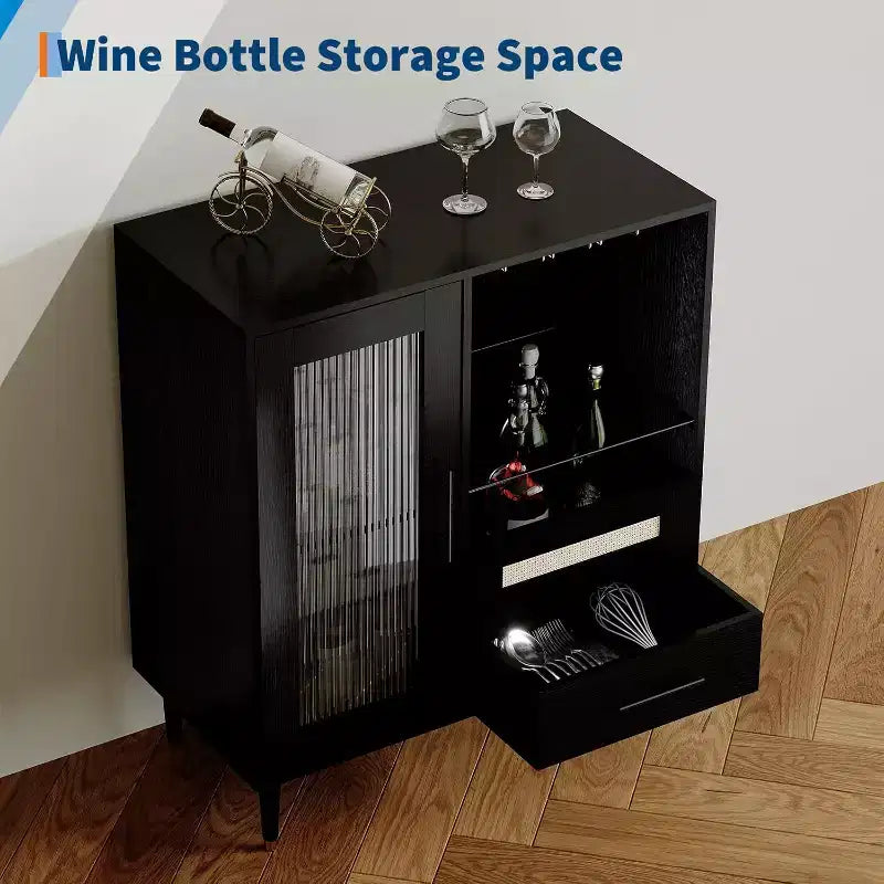 30,7 Pollici, Moderno Mobiletto Porta Vino con Portabicchieri e Armadietto, Adatto per Cucina, Sala da Pranico e Soggiorno