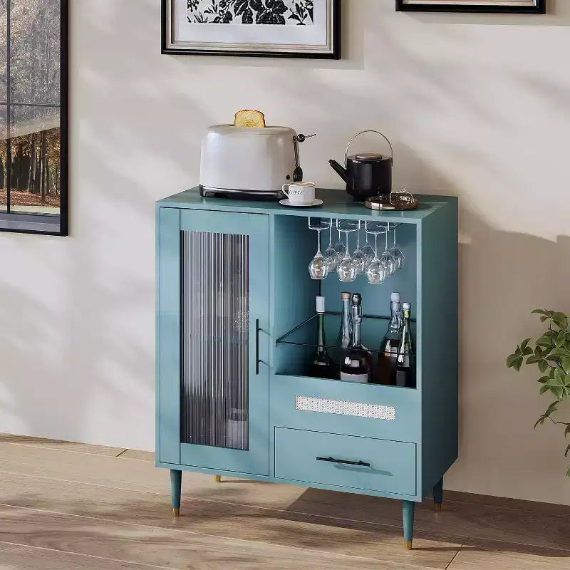 30,7 Pollici, Moderno Mobiletto Porta Vino con Portabicchieri e Armadietto, Adatto per Cucina, Sala da Pranico e Soggiorno