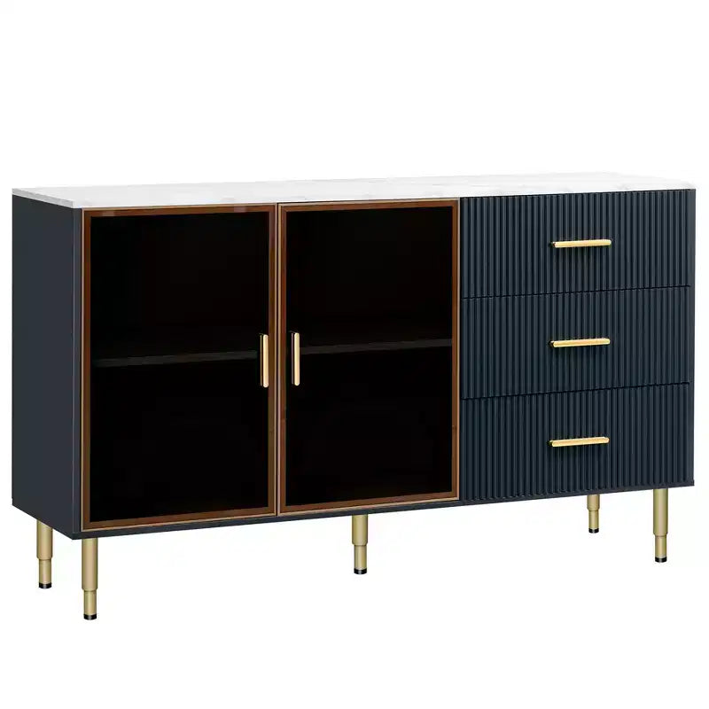 Madia Moderna Credenza Buffet con Ampio Spazio di Archiviazione Armadietto Multifunzionale per Sala da Pranzo Soggiorno Ingresso Nero