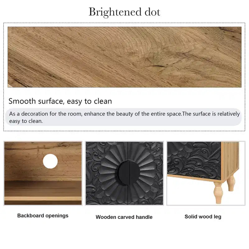 Credenza a Buffet, Mobiletto in Legno con Anta Scolpita a Fiori, Maniglia in Metallo, Credenza Autoportante