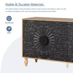 Credenza a Buffet, Mobiletto in Legno con Anta Scolpita a Fiori, Maniglia in Metallo, Credenza Autoportante
