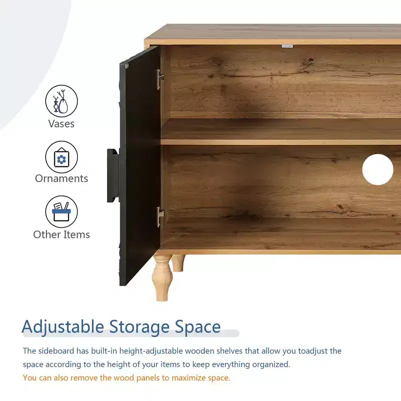 Credenza a Buffet, Mobiletto in Legno con Anta Scolpita a Fiori, Maniglia in Metallo, Credenza Autoportante