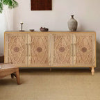 Credenza a Buffet, Mobiletto in Legno con Anta Scolpita a Fiori, Maniglia in Metallo, Credenza Autoportante