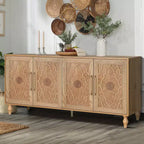 Credenza a Buffet, Mobiletto in Legno con Anta Scolpita a Fiori, Maniglia in Metallo, Credenza Autoportante