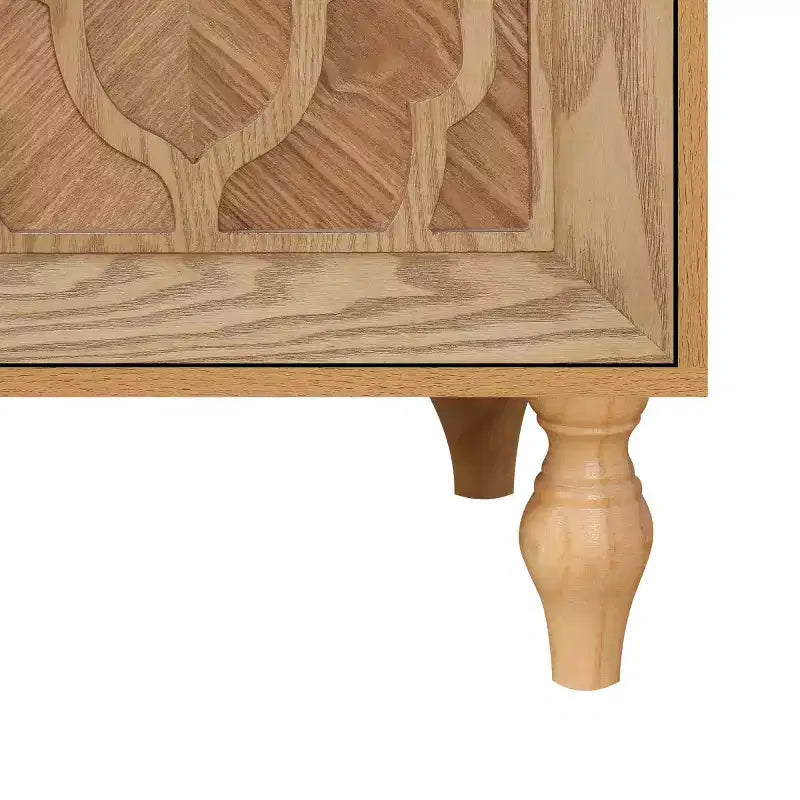 Credenza a Buffet, Mobiletto in Legno con Anta Scolpita a Fiori, Maniglia in Metallo, Credenza Autoportante