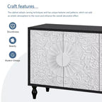 Credenza a Buffet, Mobiletto in Legno con Anta Scolpita a Fiori, Maniglia in Metallo, Credenza Autoportante