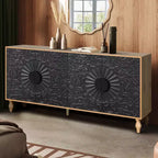 Credenza a Buffet, Mobiletto in Legno con Anta Scolpita a Fiori, Maniglia in Metallo, Credenza Autoportante