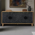 Credenza a Buffet, Mobiletto in Legno con Anta Scolpita a Fiori, Maniglia in Metallo, Credenza Autoportante