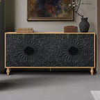 Credenza a Buffet, Mobiletto in Legno con Anta Scolpita a Fiori, Maniglia in Metallo, Credenza Autoportante