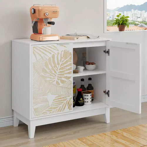 Buffet bahut décoratif de 31,5 W avec portes sculptées et étagères réglables - Panipeachy
