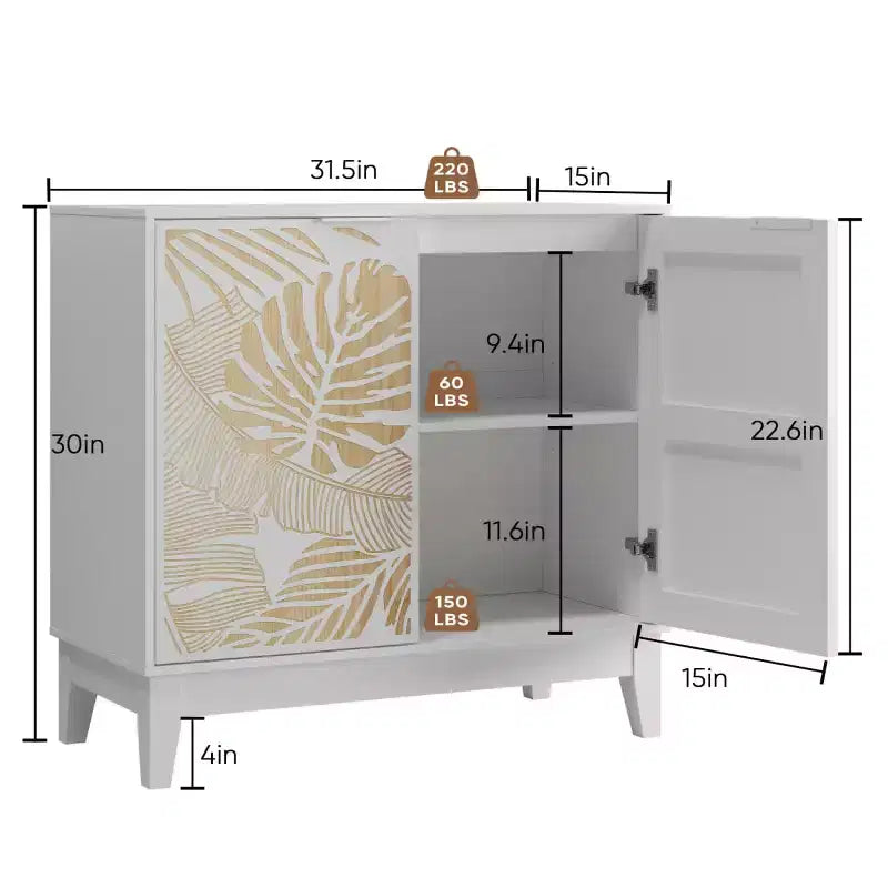 Madia a buffet 31.5W con anta intagliata, mobile contenitore decorativo con ripiani regolabili - Panipeachy