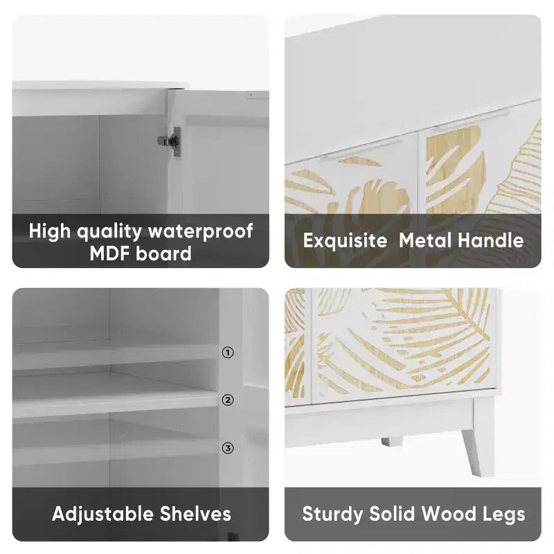 Madia a buffet 31.5W con anta intagliata, mobile contenitore decorativo con ripiani regolabili - Panipeachy