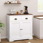 Buffet Cabinet with Storage, Farmhouse Coffee Bar Cabinet with 2 Doors and 2 Drawers, Wooden Kitchen Sideboard White