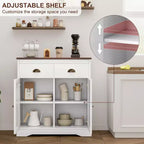 Mobile buffet con contenitore, mobile bar da fattoria con 2 ante e 2 cassetti, credenza da cucina in legno bianco