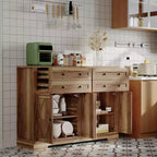 Modern Farmhouse Buffet Cabinet with Storage, Sideboard Storage Cabinet with 4 Doors & 4 Drawers Coffee Bar Brown