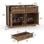 Buffet de salle à manger style ferme moderne avec rangement, Bahut de rangement avec 4 portes et 4 tiroirs, Meuble bar à café marron