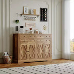 Buffet de salle à manger style ferme moderne avec rangement, Bahut de rangement avec 4 portes et 4 tiroirs, Meuble bar à café marron