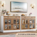 Madia da 89.9 cm, con Ante in Vetro, Mobile Contenitore con Cassetti, Credenza Bianca e Marrone, Buffet e Madie Moderne