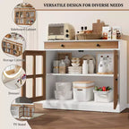 Madia da 89.9 cm, con Ante in Vetro, Mobile Contenitore con Cassetti, Credenza Bianca e Marrone, Buffet e Madie Moderne
