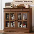 Madia da 89.9 cm, con Ante in Vetro, Mobile Contenitore con Cassetti, Credenza Bianca e Marrone, Buffet e Madie Moderne