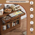 Madia da 89.9 cm, con Ante in Vetro, Mobile Contenitore con Cassetti, Credenza Bianca e Marrone, Buffet e Madie Moderne