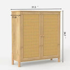 Meuble Buffet avec Rangement, Armoire de Rangement avec Portes en Rotin PE, Buffet d'Appoint avec Pieds en Bois Naturel