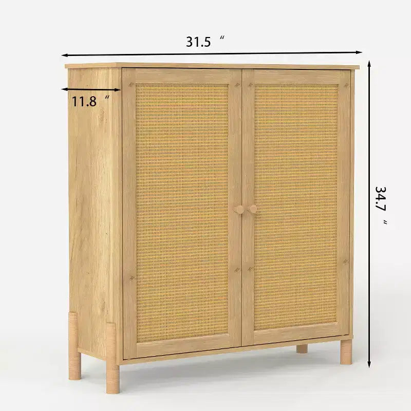 Meuble Buffet avec Rangement, Armoire de Rangement avec Portes en Rotin PE, Buffet d'Appoint avec Pieds en Bois Naturel